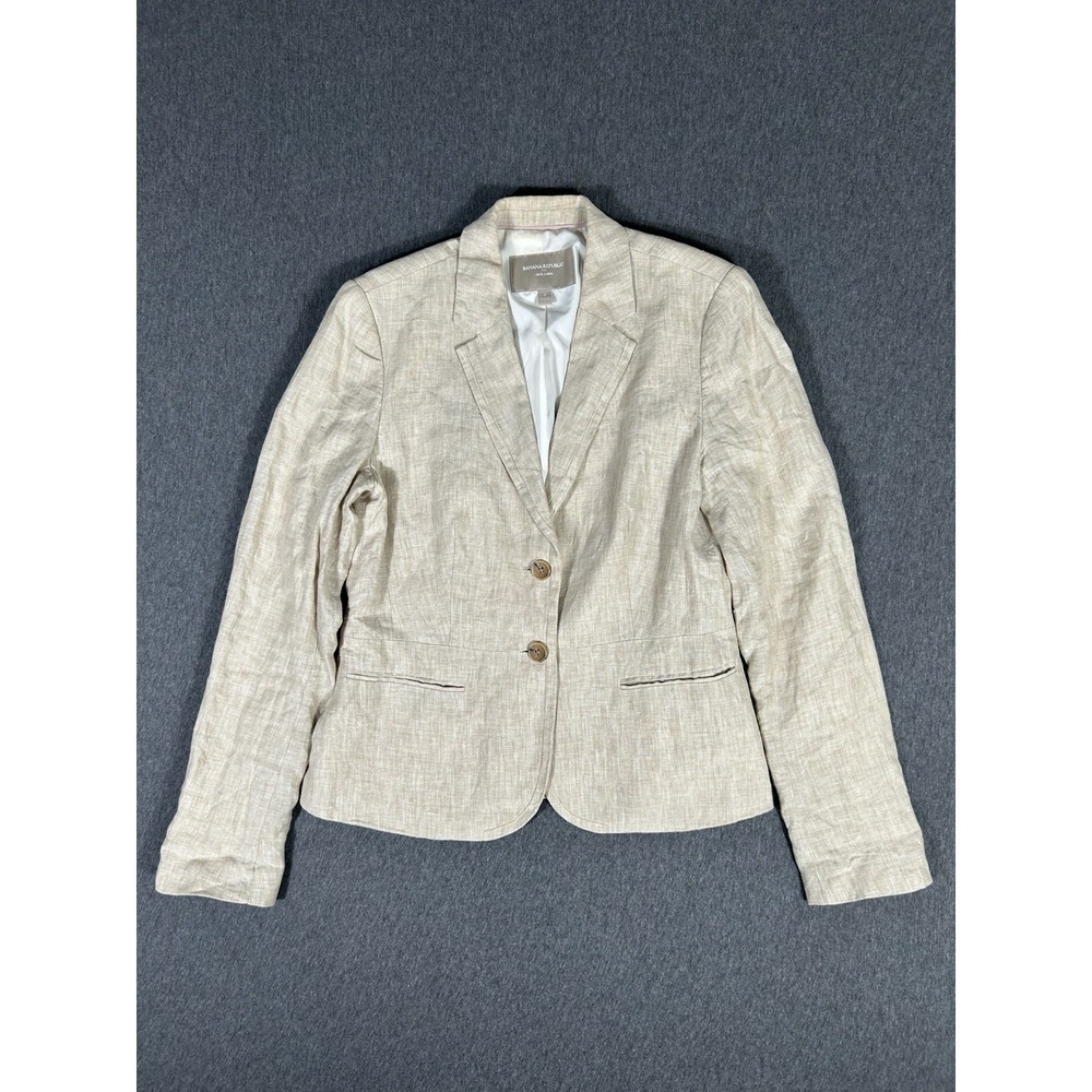 Banana Republic Women's 100% Linen Two Button Blazer Natural Tan Size 4